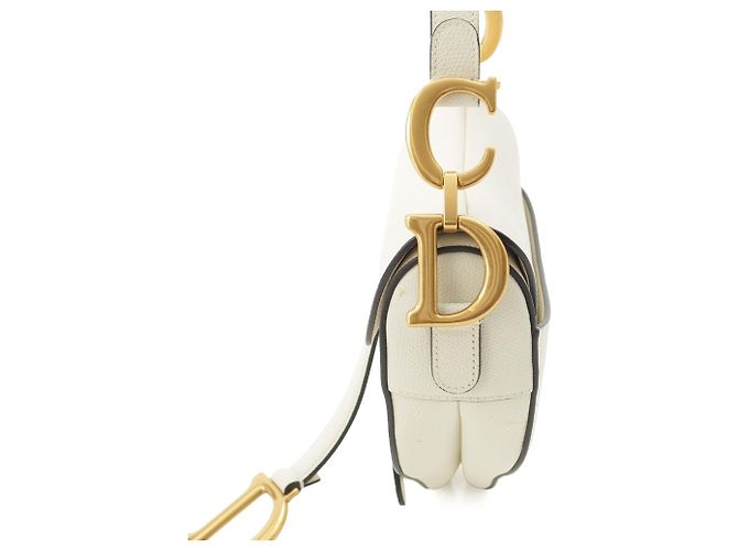 Sac Saddle Dior en veau grainé blanc - vue 7