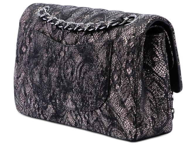 Chanel Black Medium Classic Metallic Goatskin and Lace Double Flap Nero - vista 2