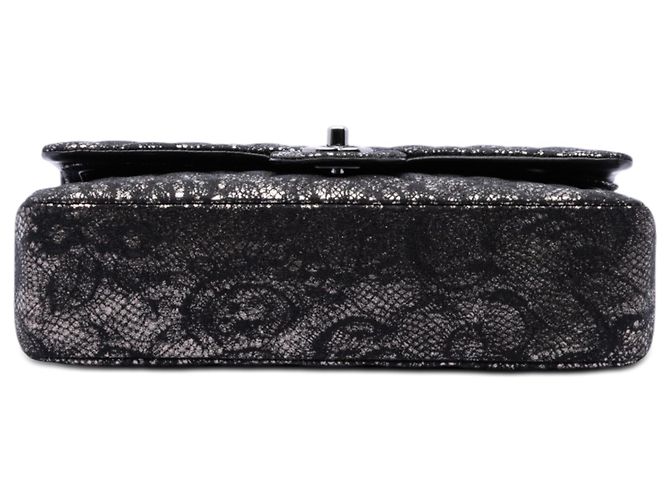 Chanel Black Medium Classic Metallic Goatskin and Lace Double Flap Nero - vista 3