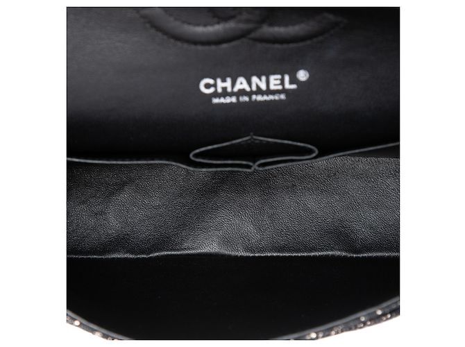 Chanel Black Medium Classic Metallic Goatskin and Lace Double Flap Nero - vista 4
