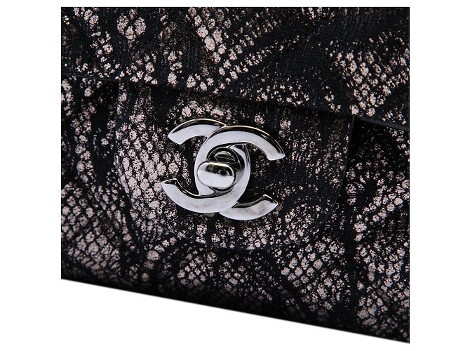 Chanel Black Medium Classic Metallic Goatskin and Lace Double Flap Nero - vista 5