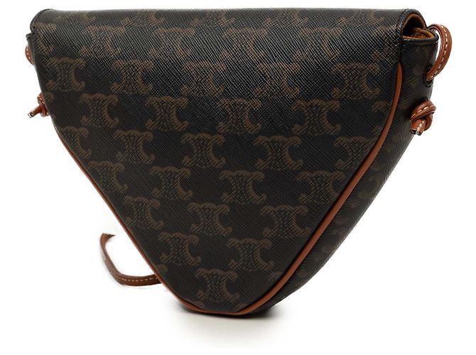 Céline Celine Brown Triomphe Coated Canvas Logo Triangle Crossbody Marrone Marrone scuro - vista 2