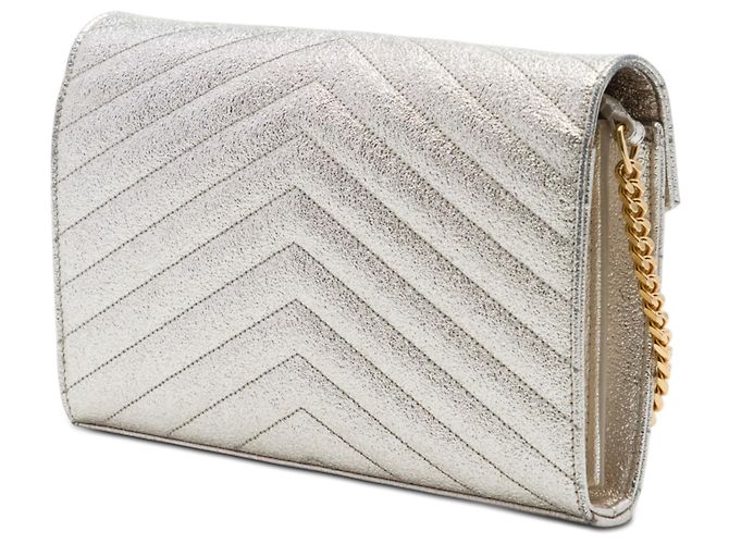 Portafoglio a catena Saint Laurent Gold Metallic Grain De Poudre Matelasse Chevron Monogram D'oro - vista 2