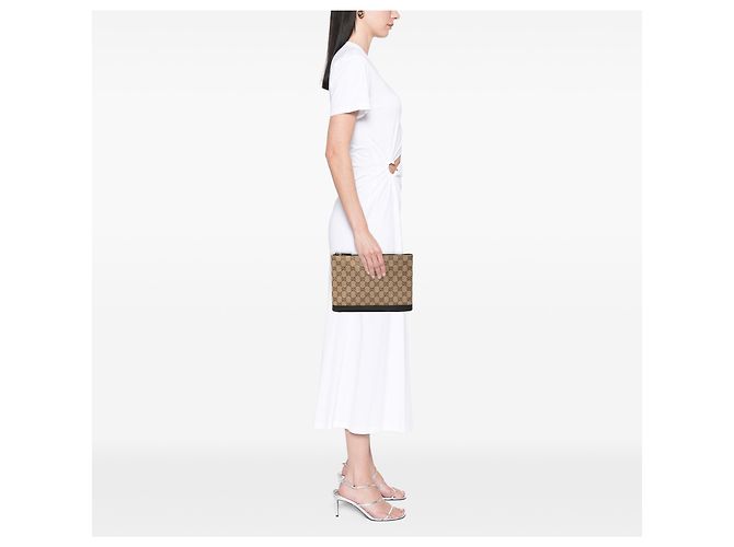Clutch Gucci in tela GG beige - vista 7