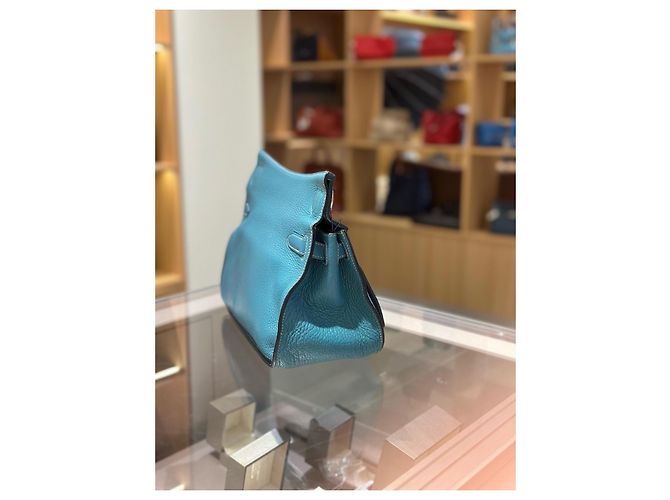 Hermès Jypsiere 28 Bolsa de Ombro em Couro Togo Azul - vista 4