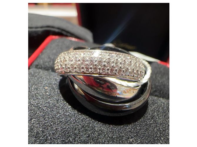 Anello Cartier Trinity Diamanti e Ceramica Nera Nero Bianco Silver hardware - vista 10