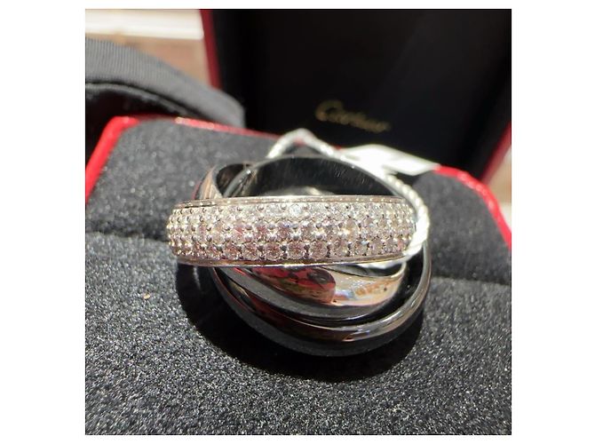 Anello Cartier Trinity Diamanti e Ceramica Nera Nero Bianco Silver hardware - vista 11