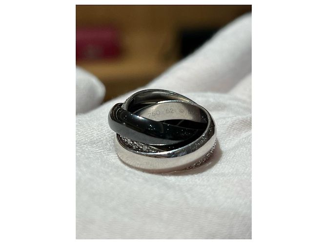 Anello Cartier Trinity Diamanti e Ceramica Nera Nero Bianco Silver hardware - vista 3