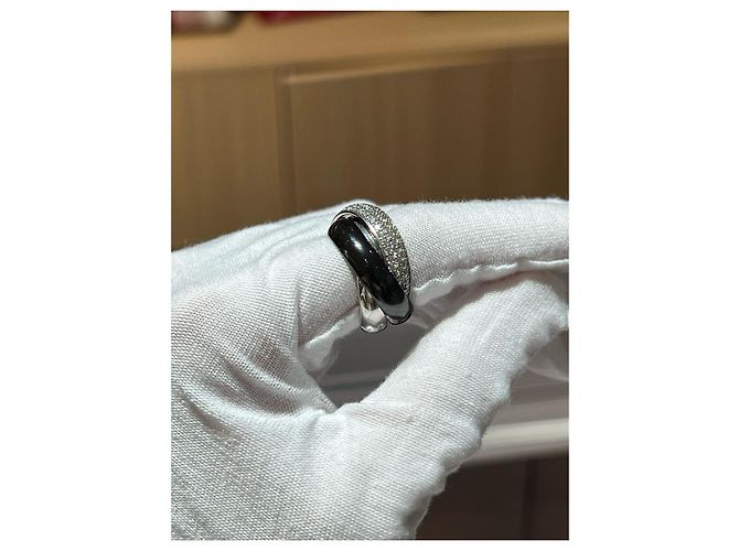 Anello Cartier Trinity Diamanti e Ceramica Nera Nero Bianco Silver hardware - vista 5