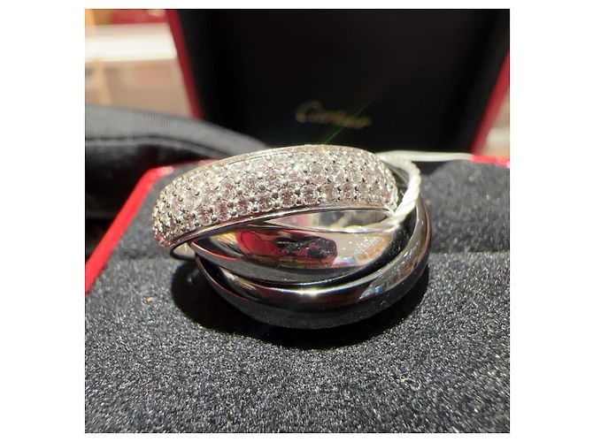 Anello Cartier Trinity Diamanti e Ceramica Nera Nero Bianco Silver hardware - vista 9