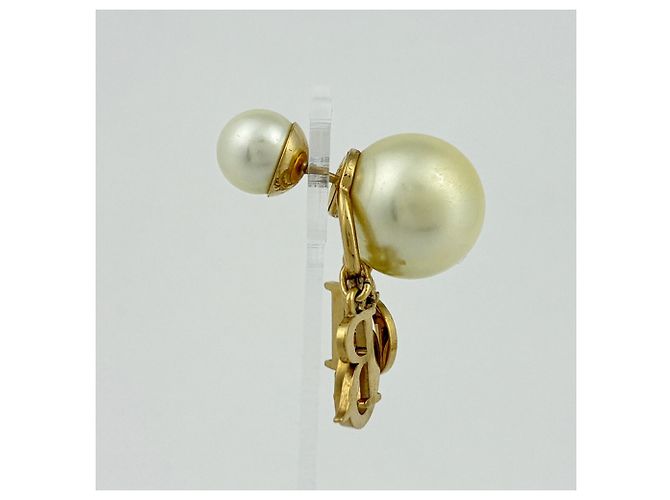 Pendientes de botón Christian Dior oro y blanco Dorado - vista 2