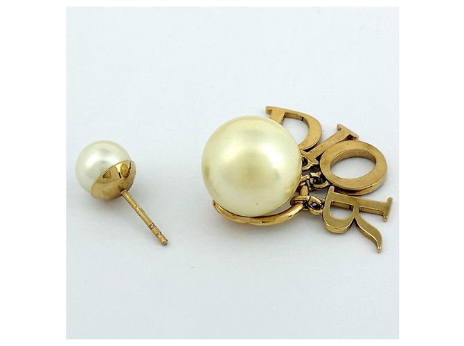 Pendientes de botón Christian Dior oro y blanco Dorado - vista 3