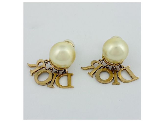 Pendientes de botón Christian Dior oro y blanco Dorado - vista 4