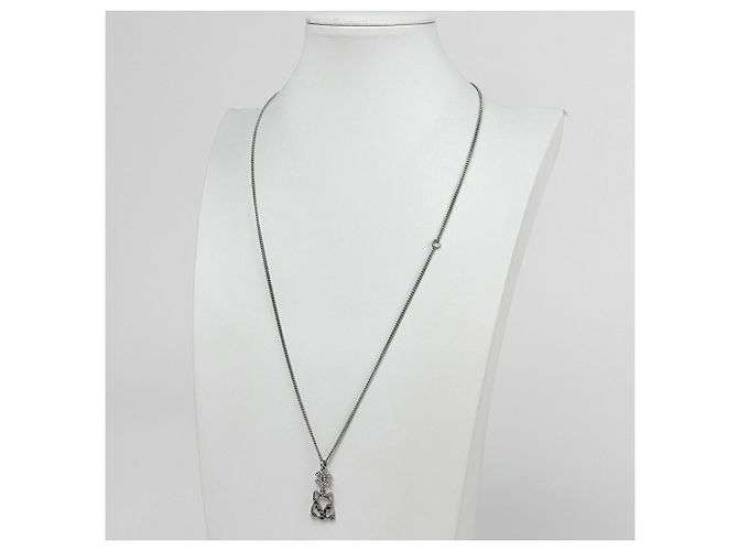 Collana Chanel in strass argentata con design a gatto e logo Coco Mark Argento - vista 5