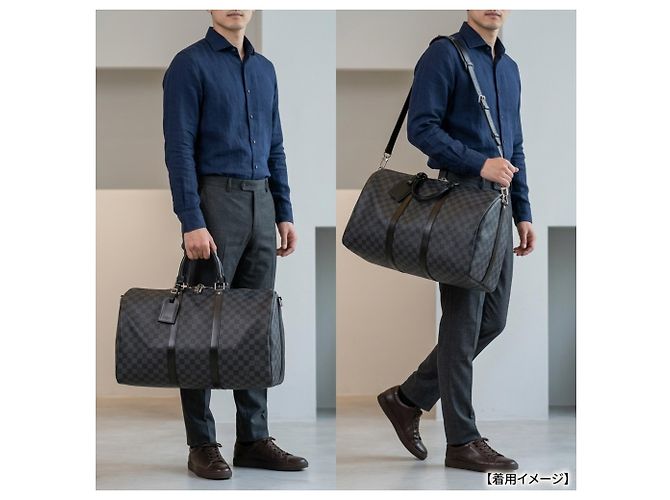 Louis Vuitton Keepall 55 Bandoulière Damier Graphite Boston Bag Marrone Nero - vista 16