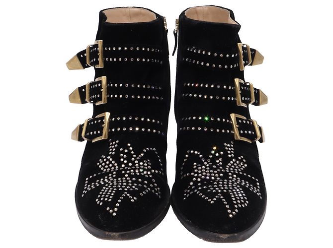 Stivaletti Chloé Susanna con borchie in velluto nero - vista 2