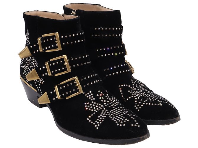 Stivaletti Chloé Susanna con borchie in velluto nero - vista 3