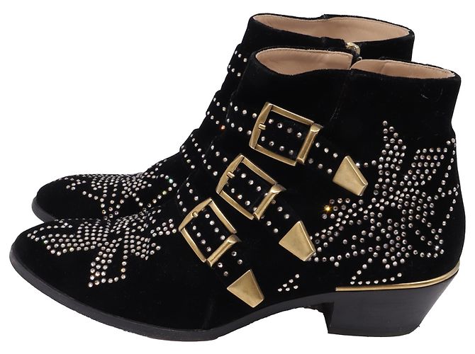 Stivaletti Chloé Susanna con borchie in velluto nero - vista 4
