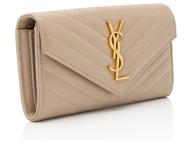 Portefeuille Monogramme Saint Laurent Matelassé Grain de Poudre Marron Beige - vue 2