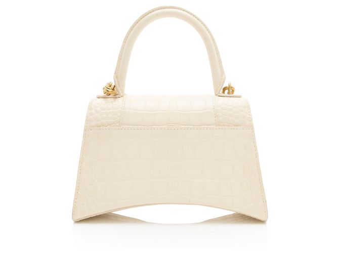 Balenciaga Hourglass Small Top Handle in pelle di vitello embossed croc lucida Marrone Beige - vista 3