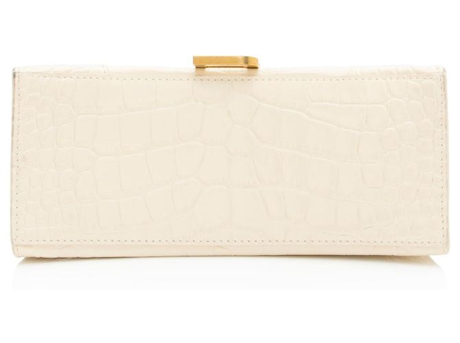 Balenciaga Hourglass Small Top Handle in pelle di vitello embossed croc lucida Marrone Beige - vista 4