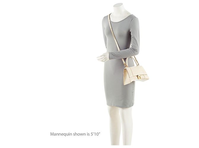 Balenciaga Hourglass Small Top Handle in pelle di vitello embossed croc lucida Marrone Beige - vista 5