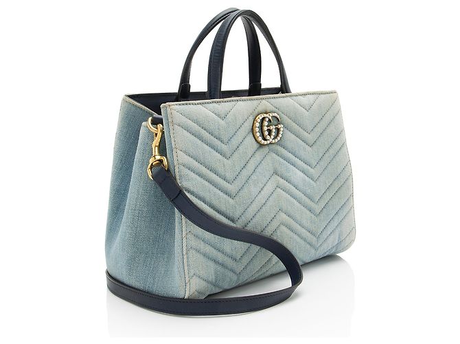 Gucci Matelasse Denim Pearl GG Marmont Small Tote Blau - Ansicht 2
