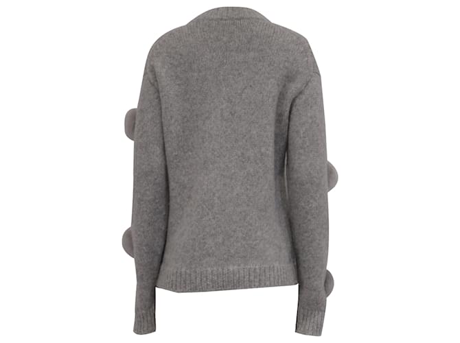 Tibi Strickpullover mit Pelz-Pompons aus grauer Alpaka-Wolle - Ansicht 4
