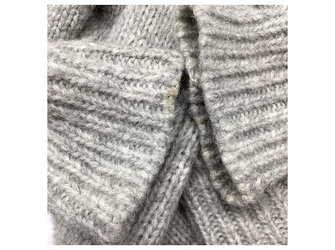 Tibi Strickpullover mit Pelz-Pompons aus grauer Alpaka-Wolle - Ansicht 5