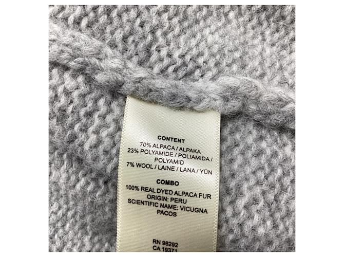 Tibi Strickpullover mit Pelz-Pompons aus grauer Alpaka-Wolle - Ansicht 6