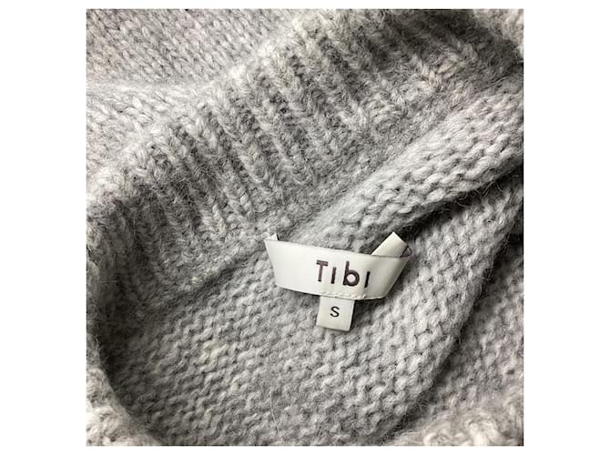 Tibi Strickpullover mit Pelz-Pompons aus grauer Alpaka-Wolle - Ansicht 7
