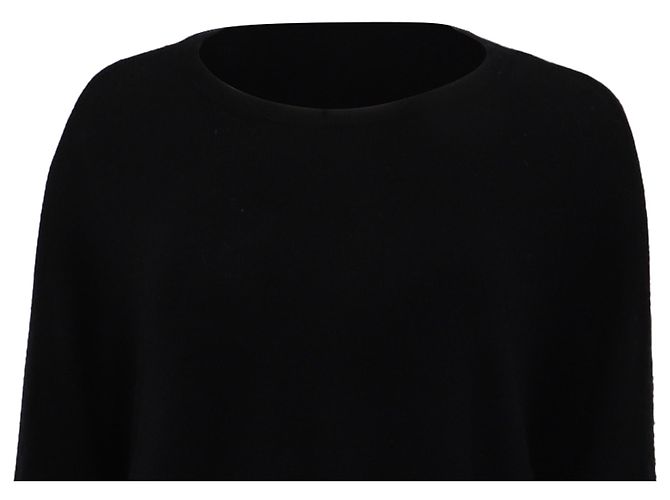 Autre Marque Izaak Azanei Pullover mit Pelzbesatz an den Bündchen aus schwarzer Merinowolle - Ansicht 2