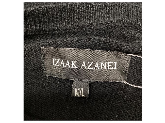 Autre Marque Izaak Azanei Pullover mit Pelzbesatz an den Bündchen aus schwarzer Merinowolle - Ansicht 7