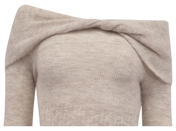 Reformation Florie Off-Shoulder Strickpullover mit Twist aus beiger Alpakawolle - Ansicht 2