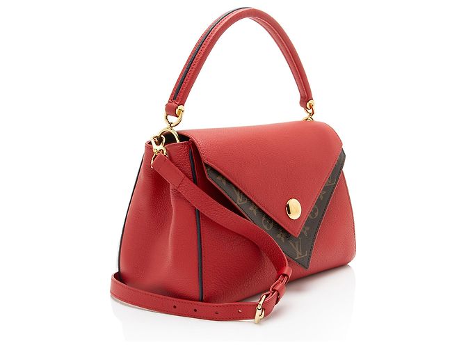 Borsa Satchel Double V Louis Vuitton in pelle di vitello e canvas Monogram Rosso - vista 2