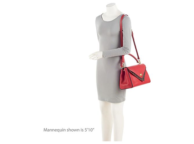 Borsa Satchel Double V Louis Vuitton in pelle di vitello e canvas Monogram Rosso - vista 5