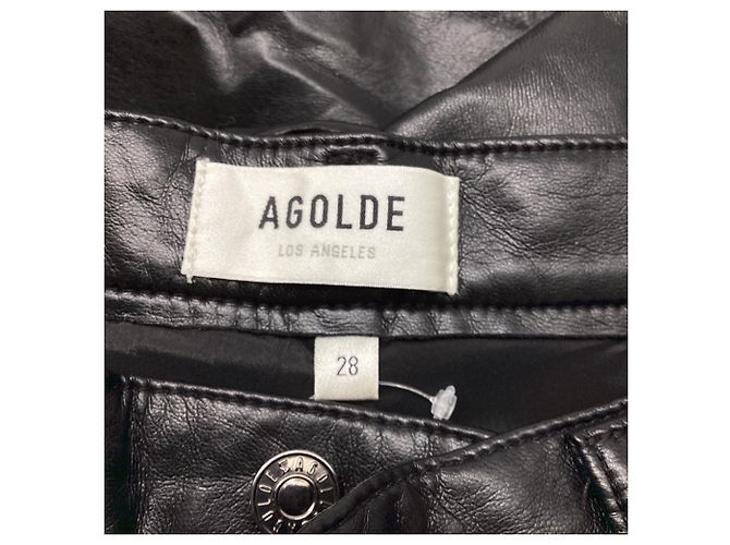 Pantaloni Agolde a vita alta e gamba dritta in pelle nera - vista 6