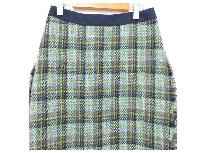 Autre Marque Falda de tweed a cuadros con flecos Drawer Azul Azul claro - vista 3