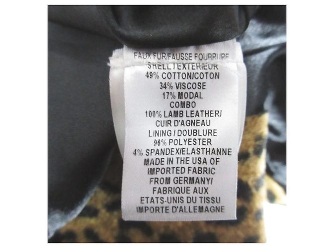 Autre Marque Milly Lamb Leather Sleeve Leopard Wool Coat Black Beige - view 8