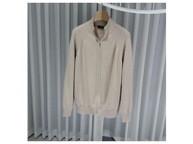 Loro Piana Baby-Kaschmir Strickpullover mit Reißverschluss, Ivory Weiß - Ansicht 2