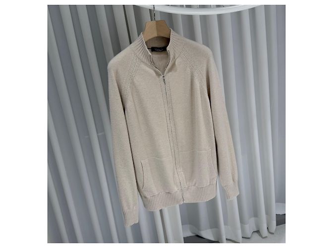 Loro Piana Baby-Kaschmir Strickpullover mit Reißverschluss, Ivory Weiß - Ansicht 3