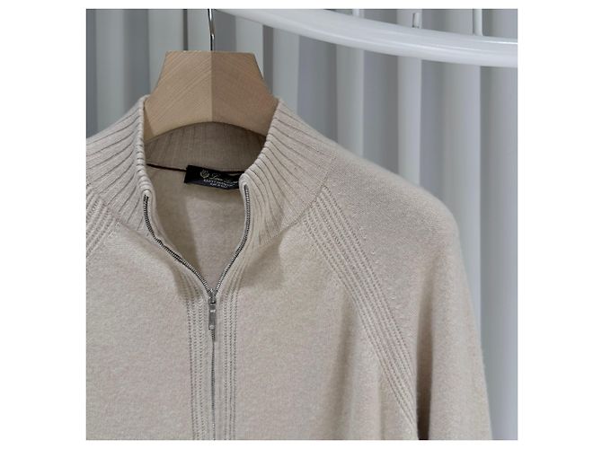 Loro Piana Baby-Kaschmir Strickpullover mit Reißverschluss, Ivory Weiß - Ansicht 4