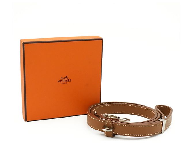 Hermès Trela para cão Hermes em couro Courchevel Dourado - vista 7