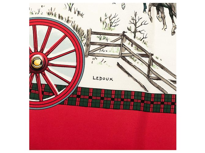 Hermès Hermes Carre 90 Winter Post Coach Scarf Rosso Multicolore - vista 7
