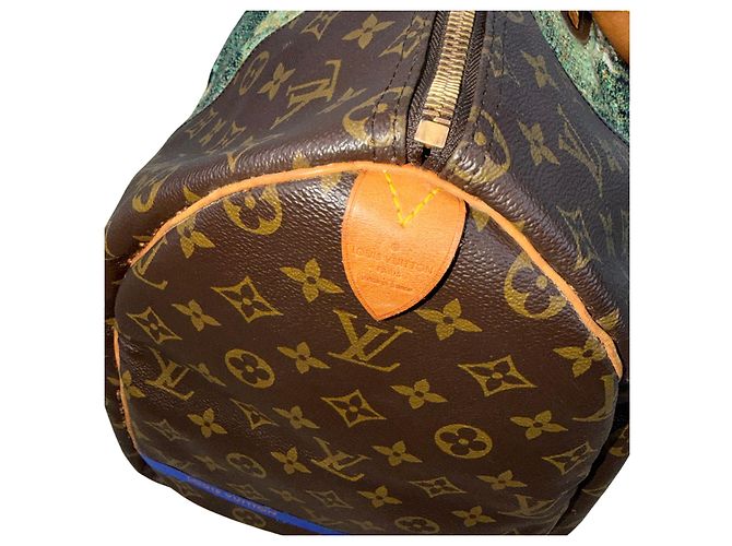 Borsa Louis Vuitton Keepall 50 Mona Lisa Arazzo Personalizzato Marrone Blu Multicolore - vista 12