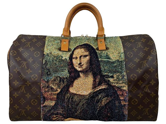 Borsa Louis Vuitton Keepall 50 Mona Lisa Arazzo Personalizzato Marrone Blu Multicolore - vista 2