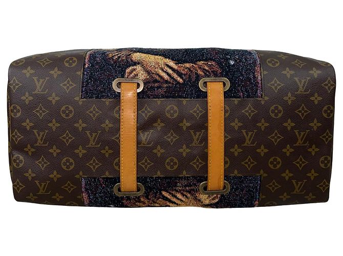 Borsa Louis Vuitton Keepall 50 Mona Lisa Arazzo Personalizzato Marrone Blu Multicolore - vista 3