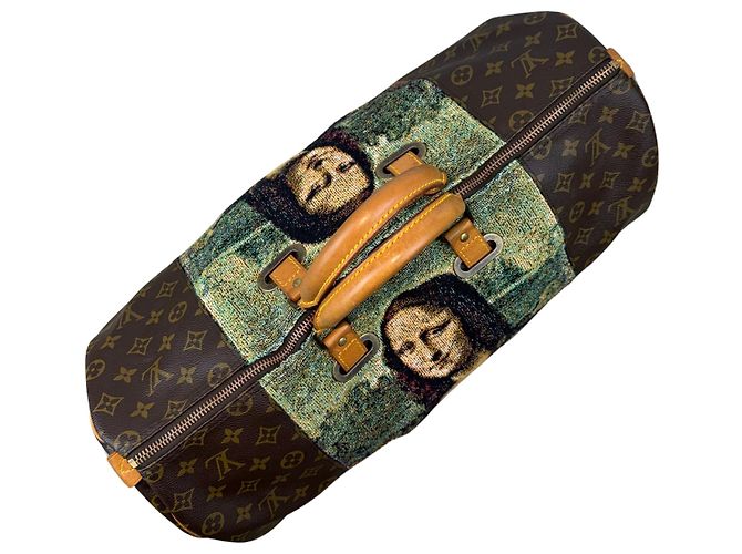 Borsa Louis Vuitton Keepall 50 Mona Lisa Arazzo Personalizzato Marrone Blu Multicolore - vista 5