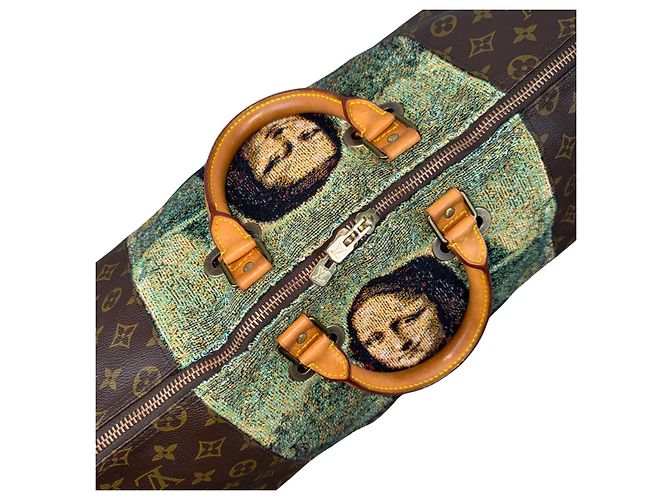 Borsa Louis Vuitton Keepall 50 Mona Lisa Arazzo Personalizzato Marrone Blu Multicolore - vista 8