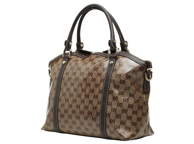 Borsa a mano e a tracolla Gucci in pelle marrone - vista 2